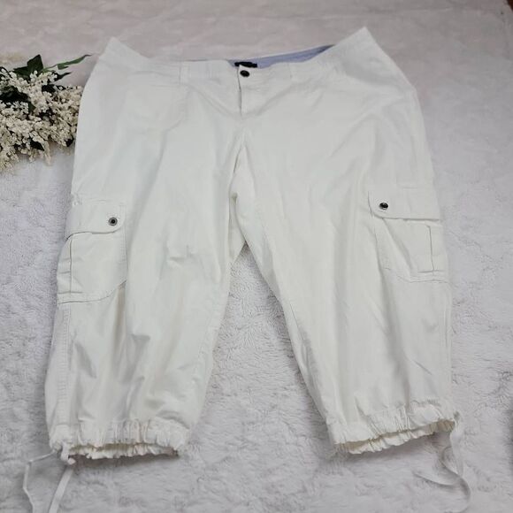 Tommy Hilfiger Women's White Cargo Drawstring Cropped Cotton Blend Pants [SIZE 2 - Picture 2 of 5